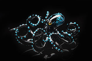 Black Blue Blown Glass Octopus, Glass Octopus, Glass, Octopus, Ocean, Octopus Sculpture, Squid, Kraken, Sea, Cephalopod, Blown Glass, Octopus Figurine