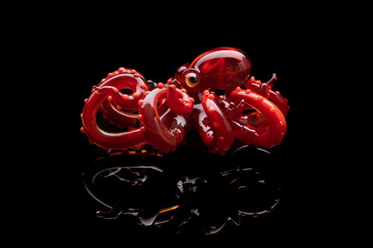 Handmade Red Glass Octopus Figurine With Tentacle Details - Unique Gift