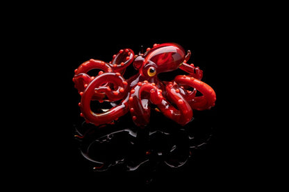 Handmade Red Glass Octopus Figurine With Tentacle Details - Unique Gift