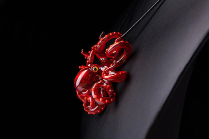 Handmade Red Glass Octopus Figurine With Tentacle Details - Unique Gift