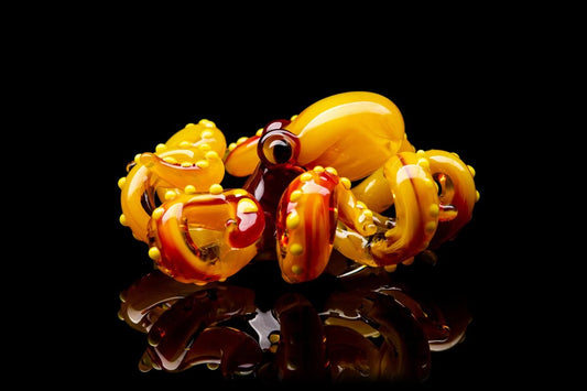 Bright Yellow And Red Glass Octopus Figurine Handmade Sea Animal Art
