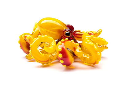 Bright Yellow And Red Glass Octopus Figurine Handmade Sea Animal Art