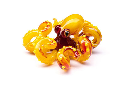 Bright Yellow And Red Glass Octopus Figurine Handmade Sea Animal Art