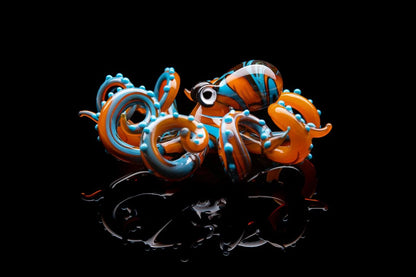 Vibrant Orange And Blue Glass Octopus Figurine Handmade Sea Life Decor