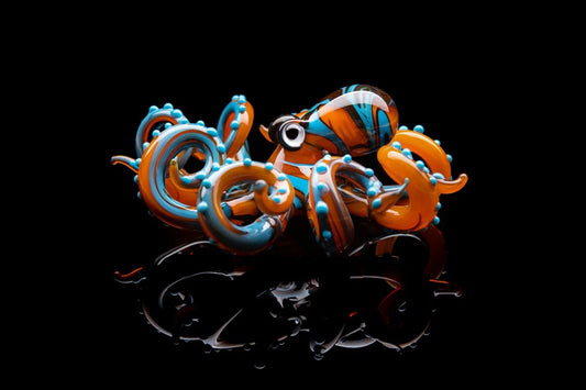 Vibrant Orange And Blue Glass Octopus Figurine Handmade Sea Life Decor