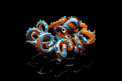 Vibrant Orange And Blue Glass Octopus Figurine Handmade Sea Life Decor