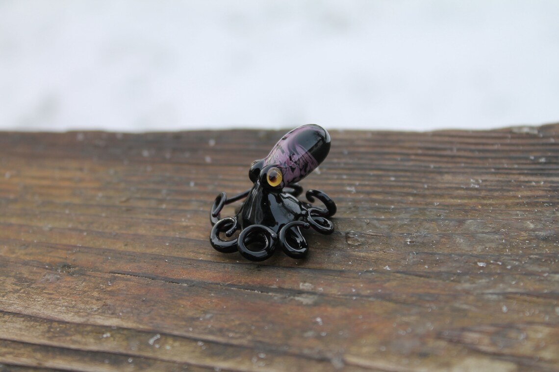 Handmade Black And Purple Glass Octopus Figurine - Ocean Art Gift