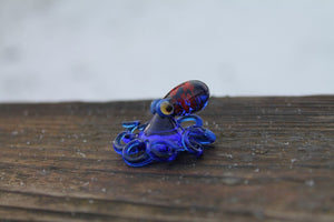 Blue Red Blown Glass Octopus, Glass Octopus, Glass, Octopus, Ocean, Octopus Sculpture, Squid, Kraken, Sea, Cephalopod, Blown Glass, Octopus Figurine
