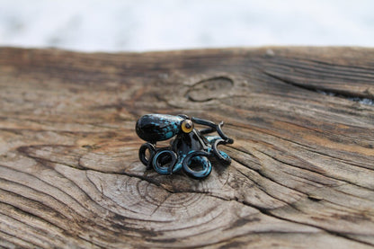 Handmade Black And Blue Glass Octopus Figurine - Miniature Sea Art