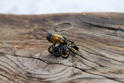 Black Glass Octopus With Yellow Spots – Handmade Mini Sea Sculpture