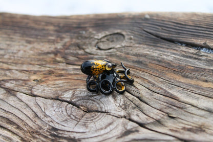 Black Glass Octopus With Yellow Spots – Handmade Mini Sea Sculpture