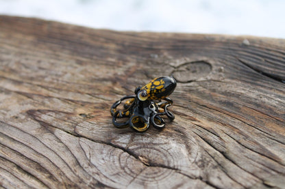 Black Glass Octopus With Yellow Spots – Handmade Mini Sea Sculpture