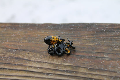 Black Glass Octopus With Yellow Spots – Handmade Mini Sea Sculpture